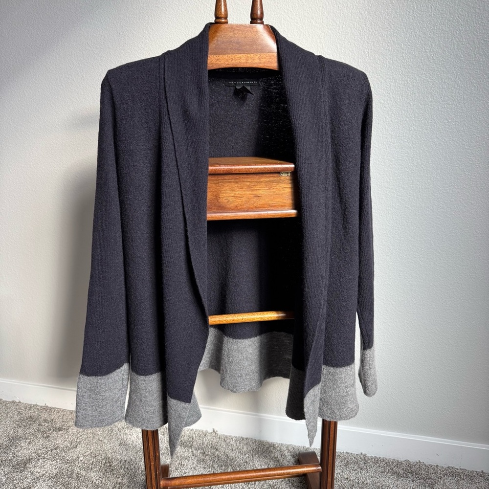 Grace Elements 100% Wool Open Front Waterfall Cardigan Gray Women’s Large